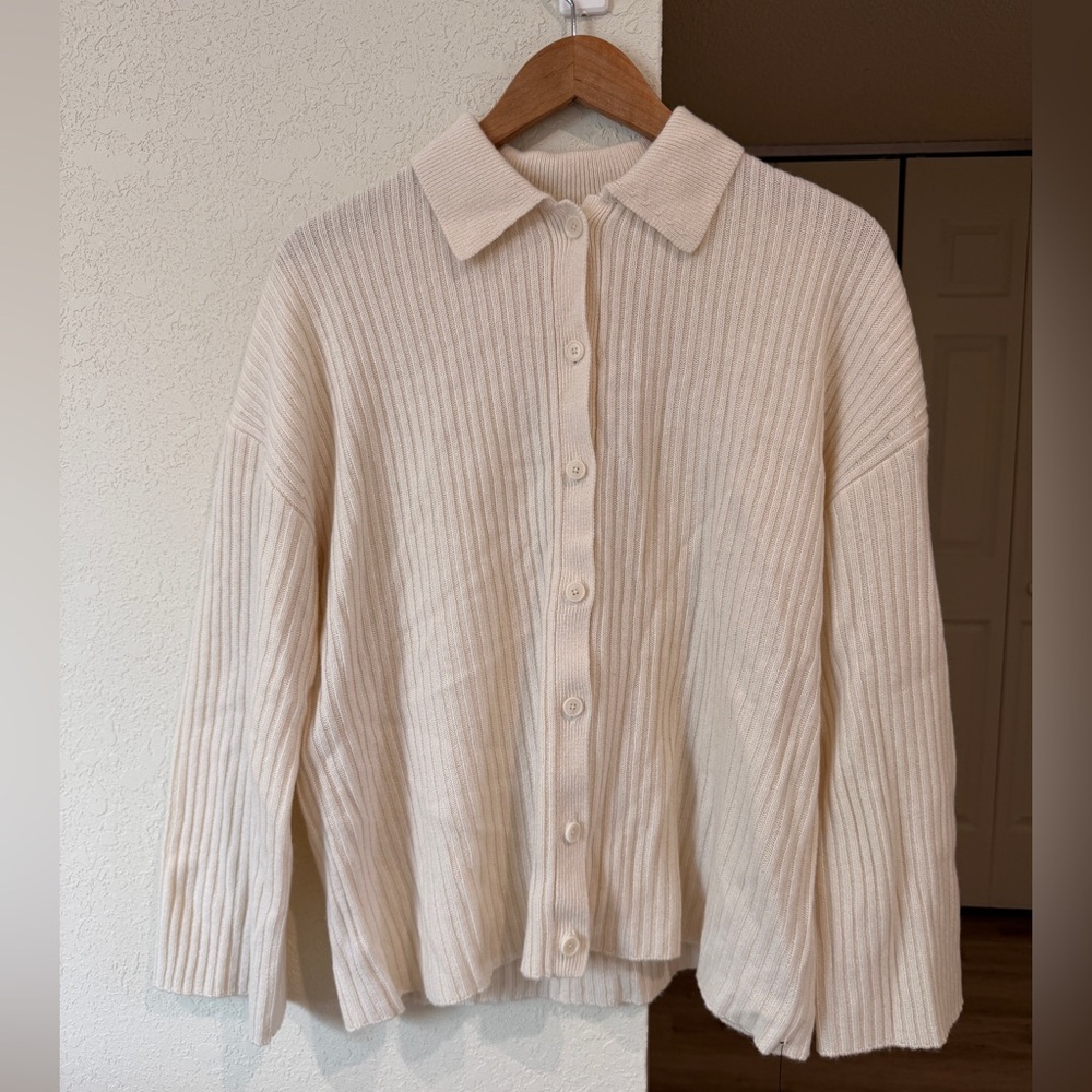 Reformation Fantino Cashmere Collared Cardigan - Gossamer (Cream) (XS) (NWT)